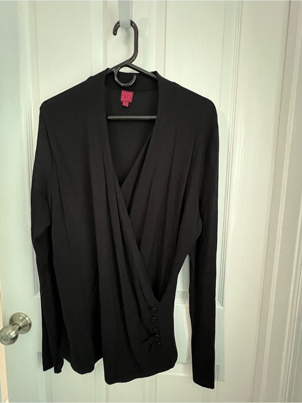 212 Collection Black Faux Wrap Top